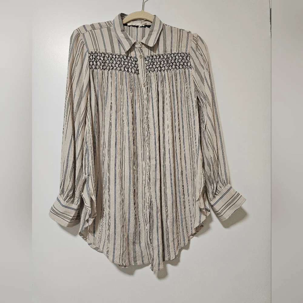 Floreat By Anthropologie Striped Nothfork Tunic Blouse - Picture 3 of 11